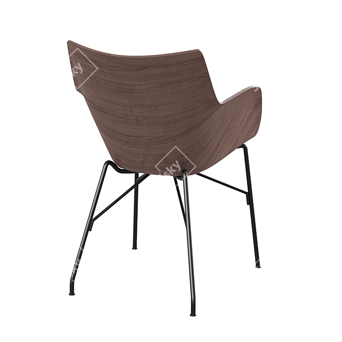 Title: Kartell Q/Wood Dark Wood/Black Chair 3D model image 3