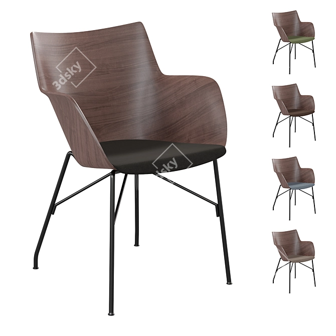 Title: Kartell Q/Wood Dark Wood/Black Chair 3D model image 8