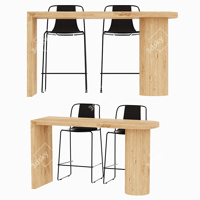 Modern Rustic Wooden Bar Set 3D model image 2