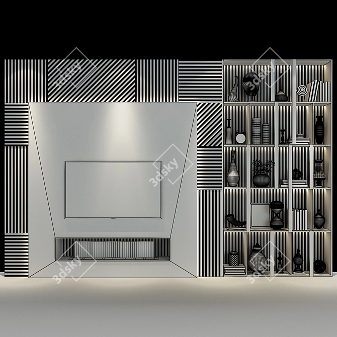 Modern TV wall set 257 3D model image 2