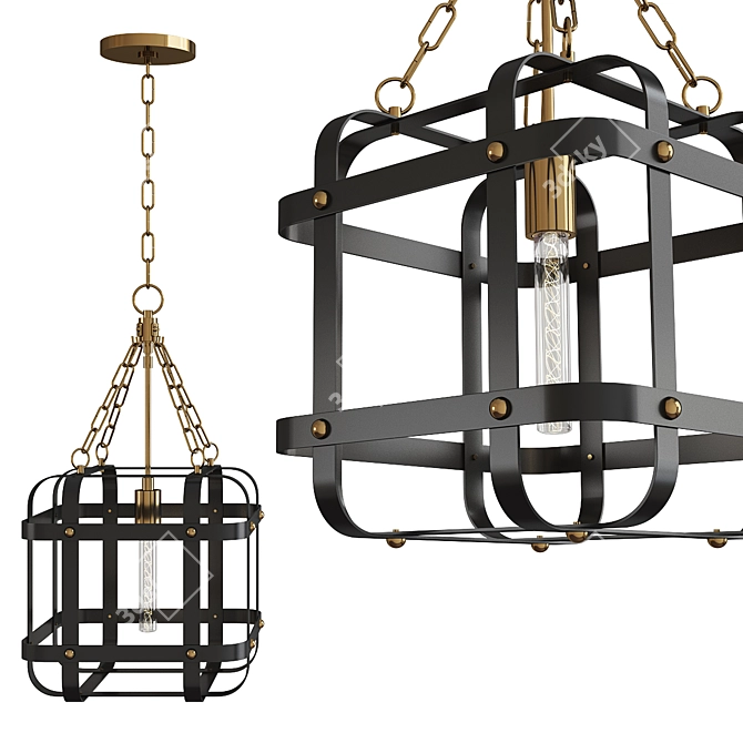 Vintage Bronze Pendant Light 3D model image 1