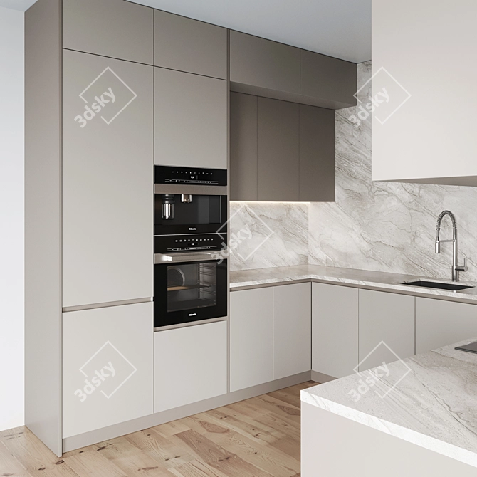 Modern Kitchen Set | Gas Hob, Oven, Coffee Machine 3D model image 2