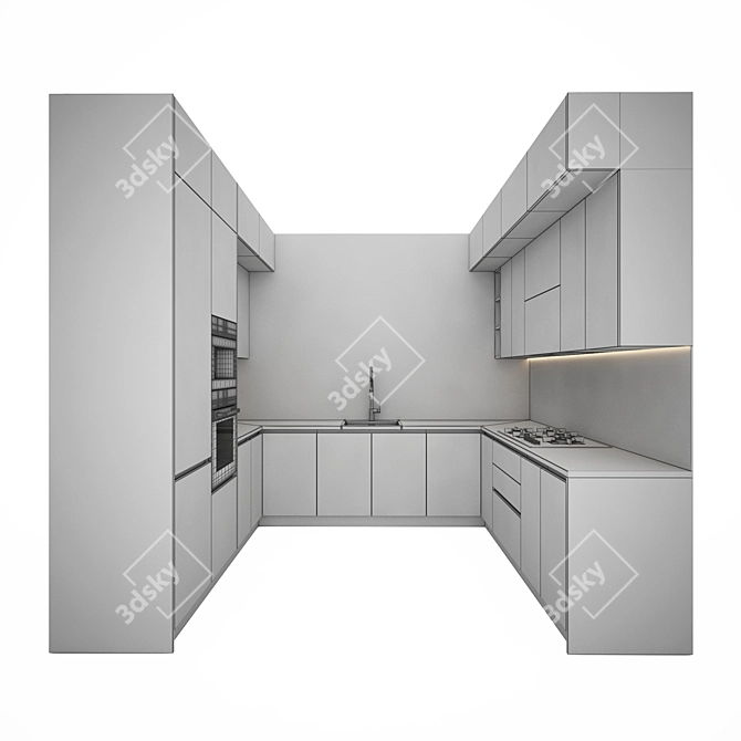 Modern Kitchen Set | Gas Hob, Oven, Coffee Machine 3D model image 5