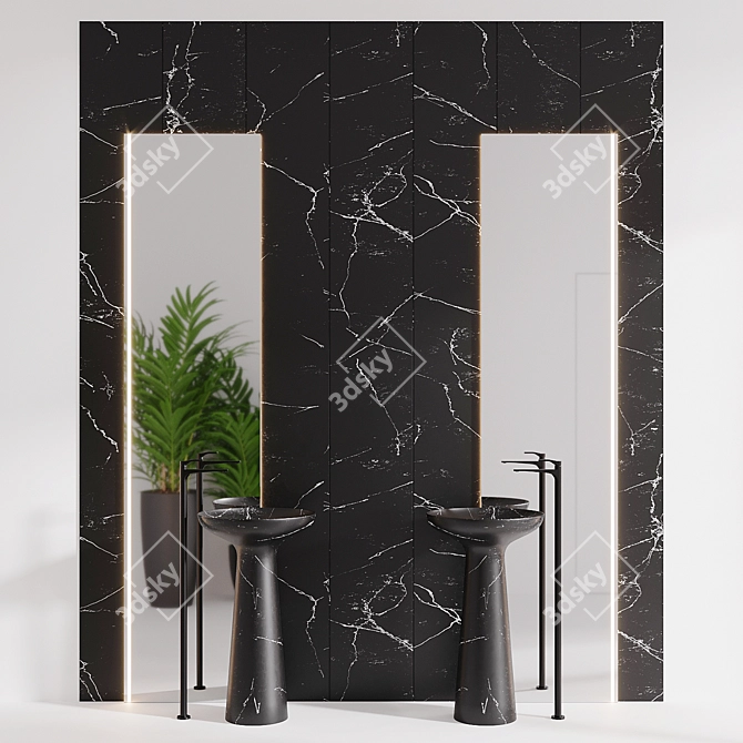 Elegant Black Marble Wash Basin 3D model image 2