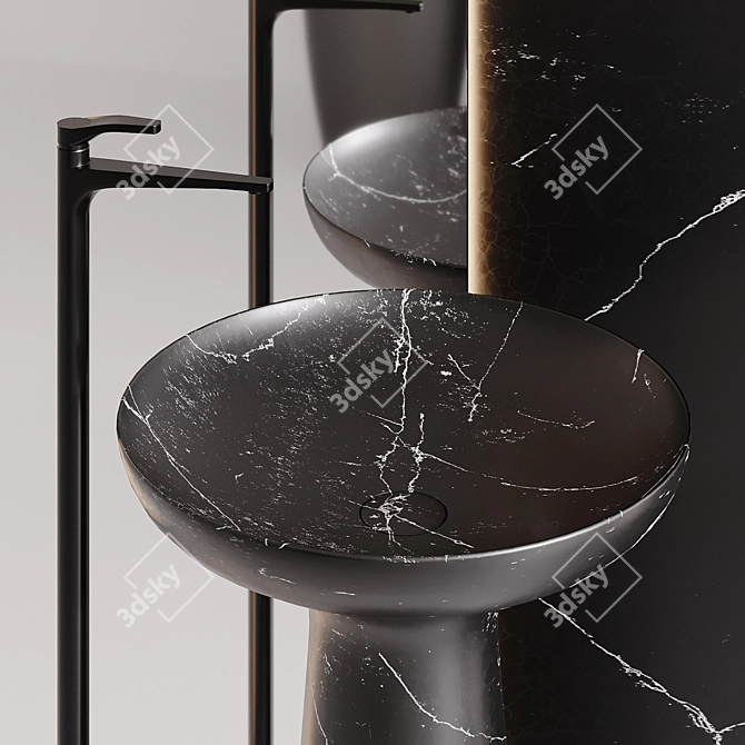 Elegant Black Marble Wash Basin 3D model image 4