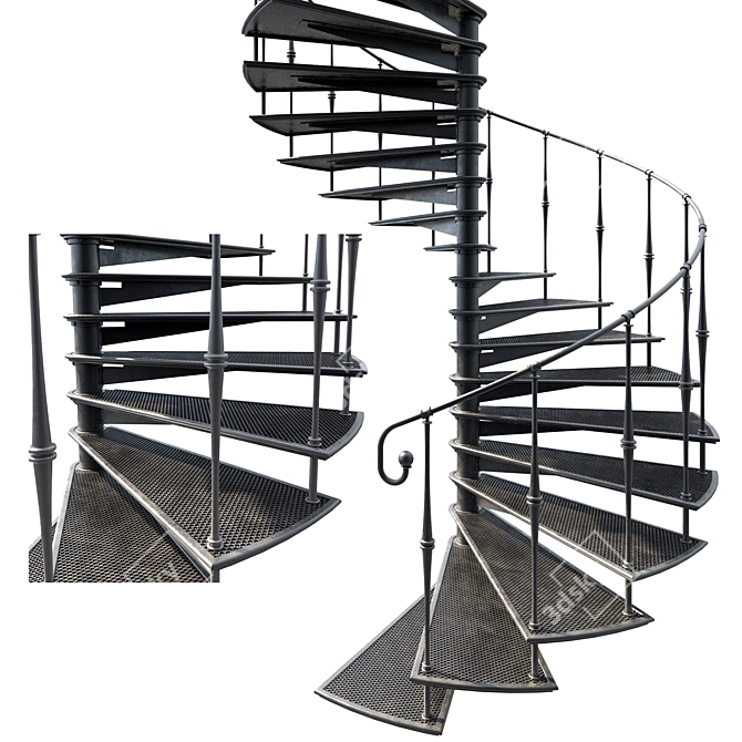 Sleek Metal Spiral Staircase 3D model image 2