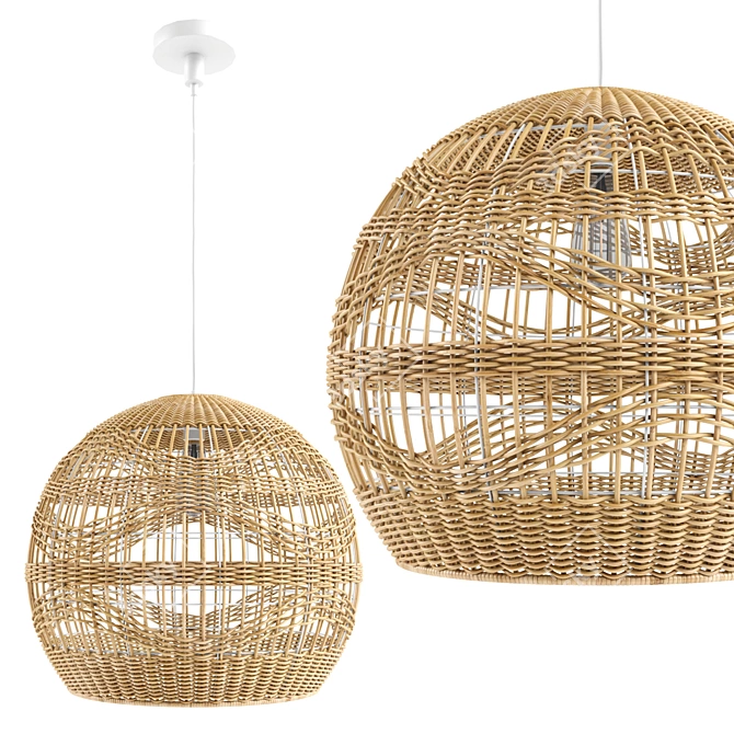 Boho Chic Rattan Pendant Light 3D model image 1