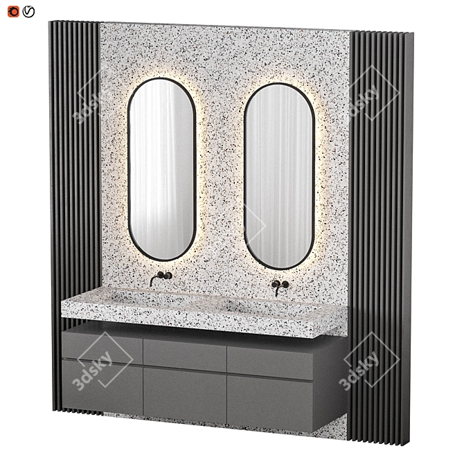 Gray Terrazzo Tiles: Modern Bathroom Flooring 3D model image 1