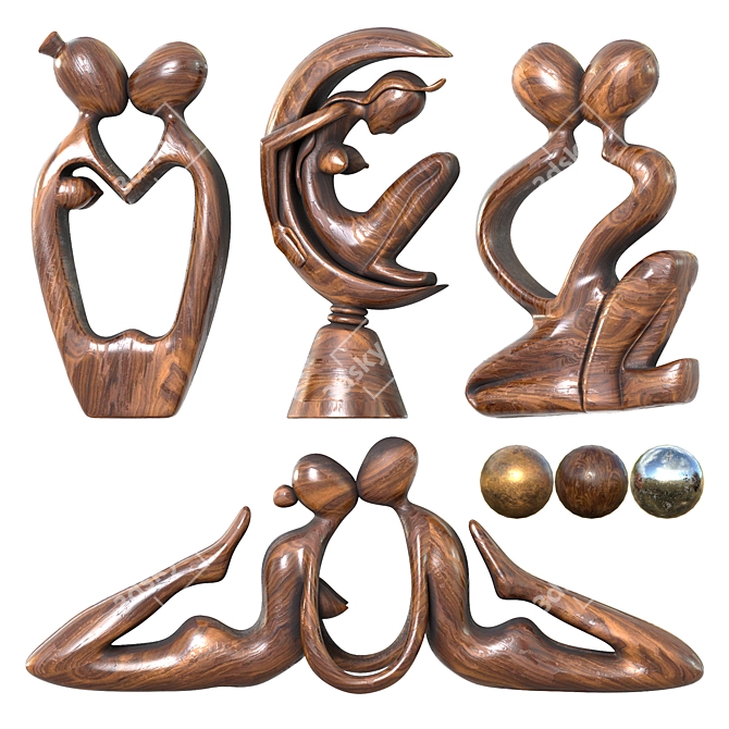 Modern Love Sculpture Set 3D model image 1