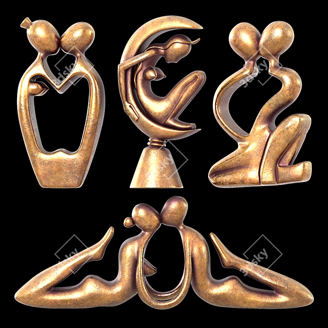 Modern Love Sculpture Set 3D model image 2