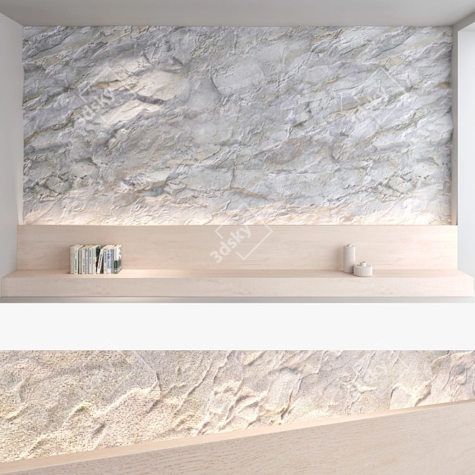 Title: Decorative Stone & Wood Wall Panel Set 3D model image 3