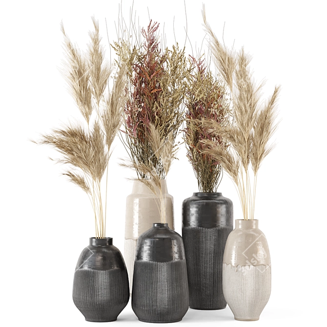 Pampas Dried Plantset: Handmade Vase 3D model image 2