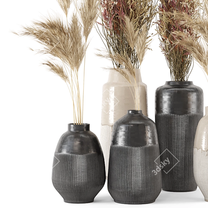 Pampas Dried Plantset: Handmade Vase 3D model image 3