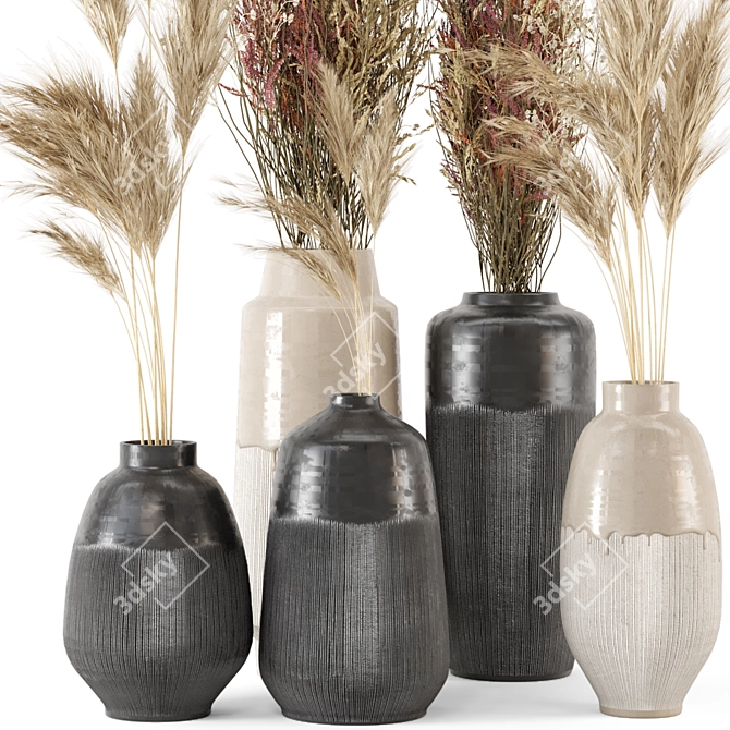 Pampas Dried Plantset: Handmade Vase 3D model image 6