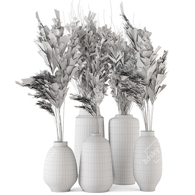Pampas Dried Plantset: Handmade Vase 3D model image 1