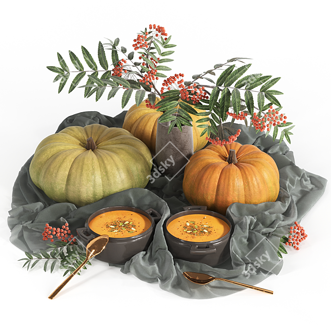 Pumpkin Kitchen Decor Set 3D model image 1