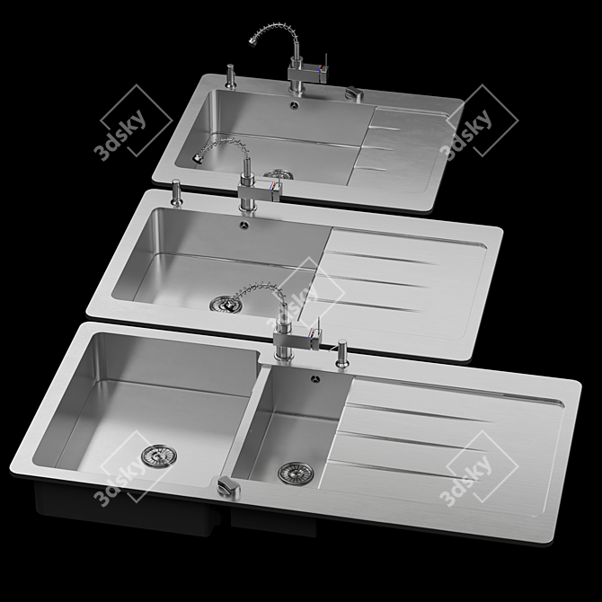 Lavello Double Bowl & Single Kitchen Sink 3D model image 11