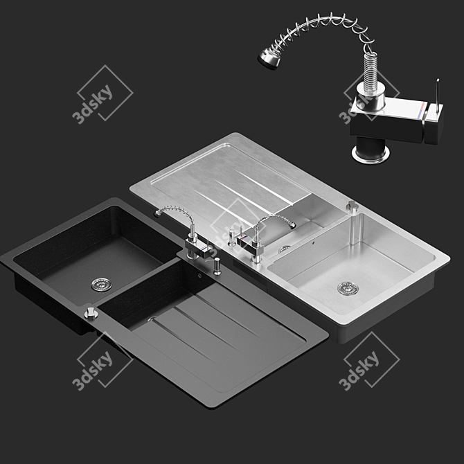 Lavello Double Bowl & Single Kitchen Sink 3D model image 12