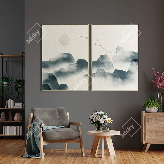 Elegant Set of 2 Painted Photo Frames 3D model image 4