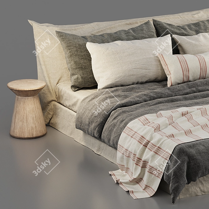 Luxurious Cozy Bed: Zara Home Linen Bedding & Bedhead 3D model image 3