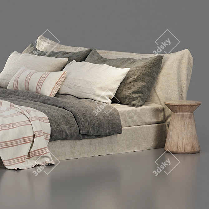 Luxurious Cozy Bed: Zara Home Linen Bedding & Bedhead 3D model image 4