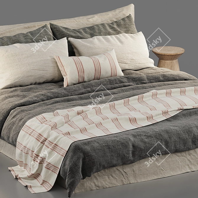 Luxurious Cozy Bed: Zara Home Linen Bedding & Bedhead 3D model image 5