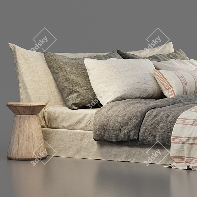 Luxurious Cozy Bed: Zara Home Linen Bedding & Bedhead 3D model image 6