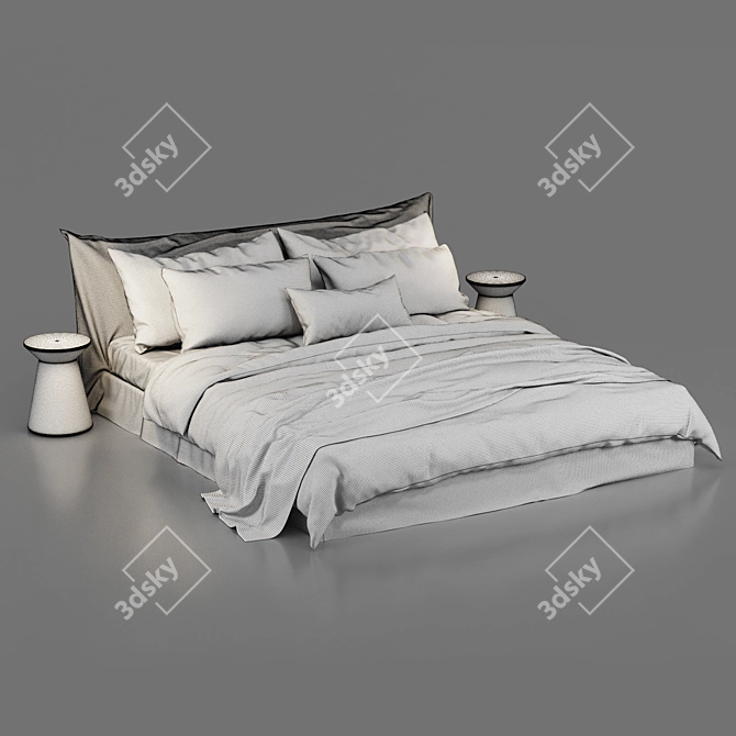 Luxurious Cozy Bed: Zara Home Linen Bedding & Bedhead 3D model image 7