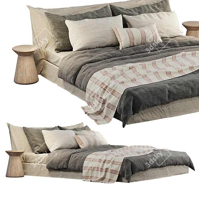 Luxurious Cozy Bed: Zara Home Linen Bedding & Bedhead 3D model image 8