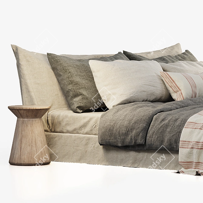 Luxurious Cozy Bed: Zara Home Linen Bedding & Bedhead 3D model image 12
