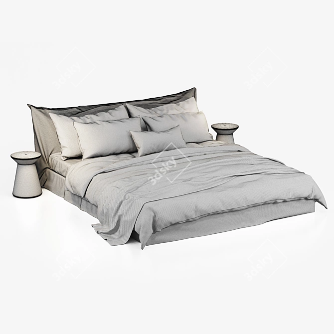Luxurious Cozy Bed: Zara Home Linen Bedding & Bedhead 3D model image 14