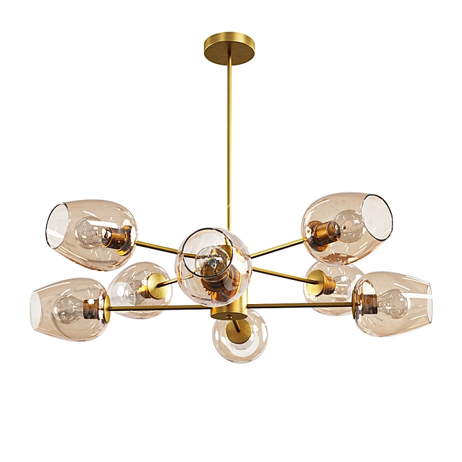 Golden Metal Ceiling Lamp with Glass Coverings 3D model image 1