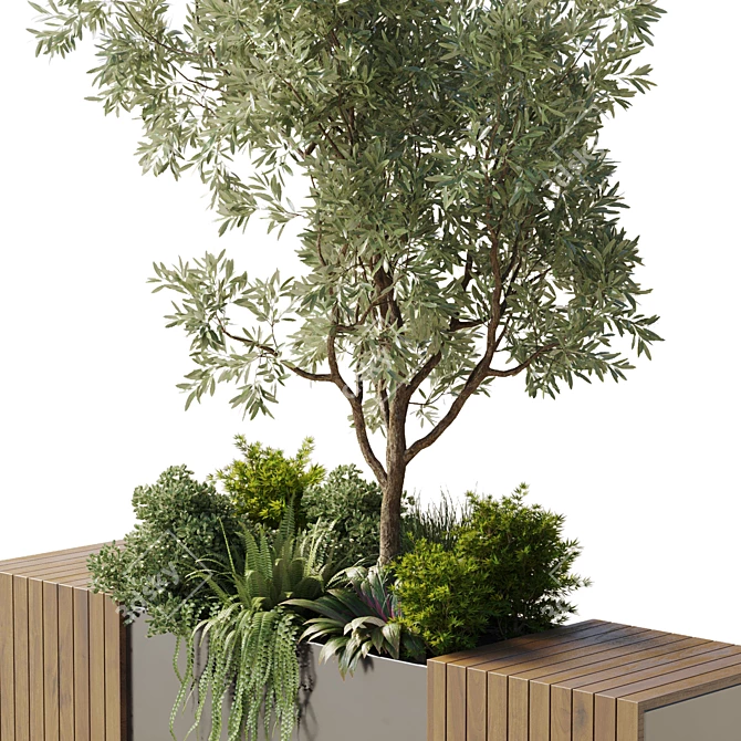 Urban Green Benches Collection: Plants & Trees 3D model image 3