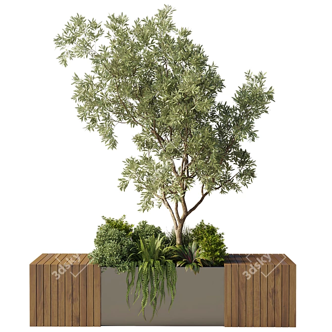 Urban Green Benches Collection: Plants & Trees 3D model image 4