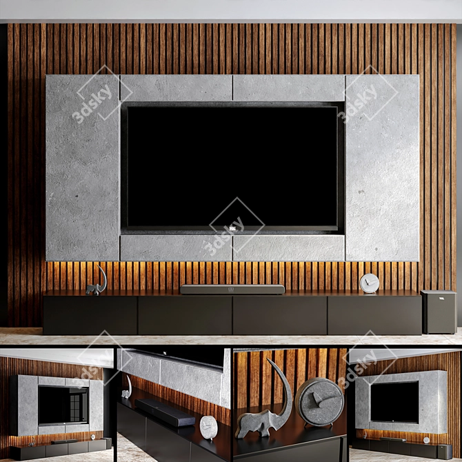 Sleek TV Wall Unit 3D model image 1