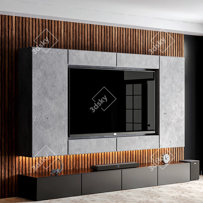 Sleek TV Wall Unit 3D model image 2