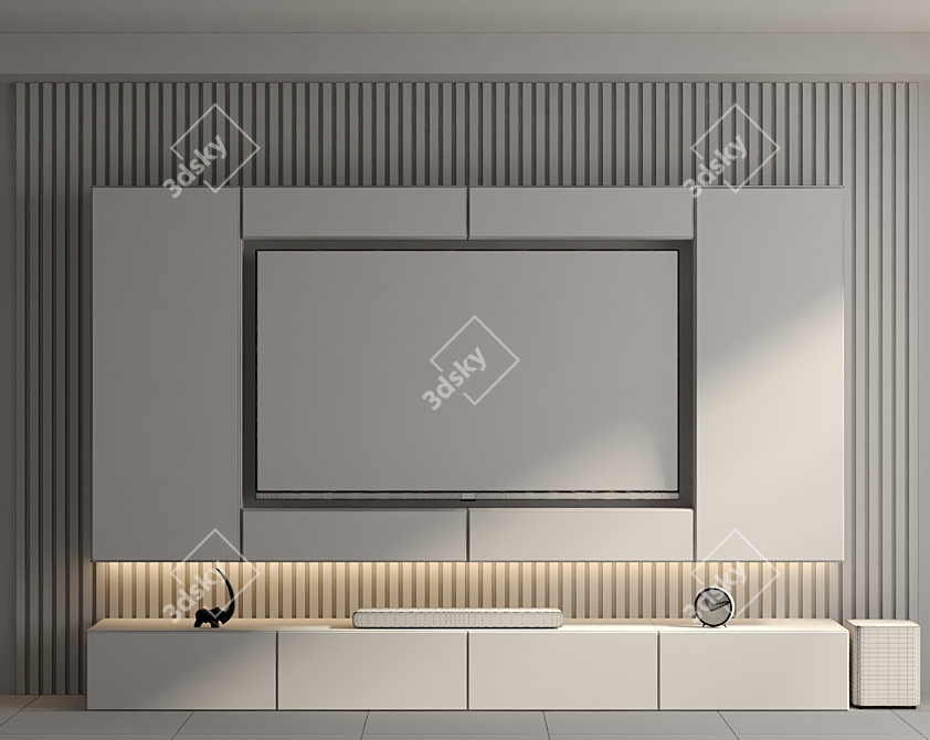 Sleek TV Wall Unit 3D model image 6