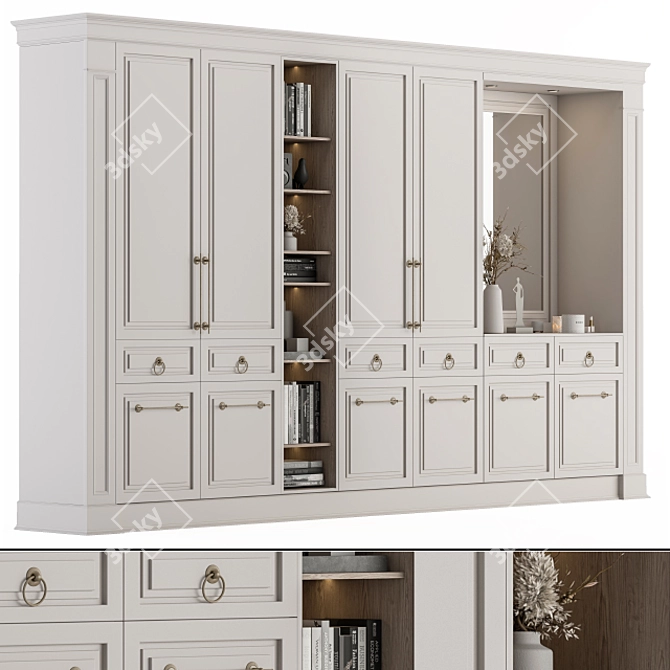 Elegant White Wood Hall Set 3D model image 1