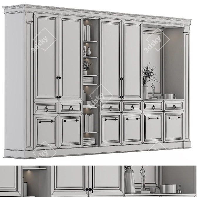 Elegant White Wood Hall Set 3D model image 6