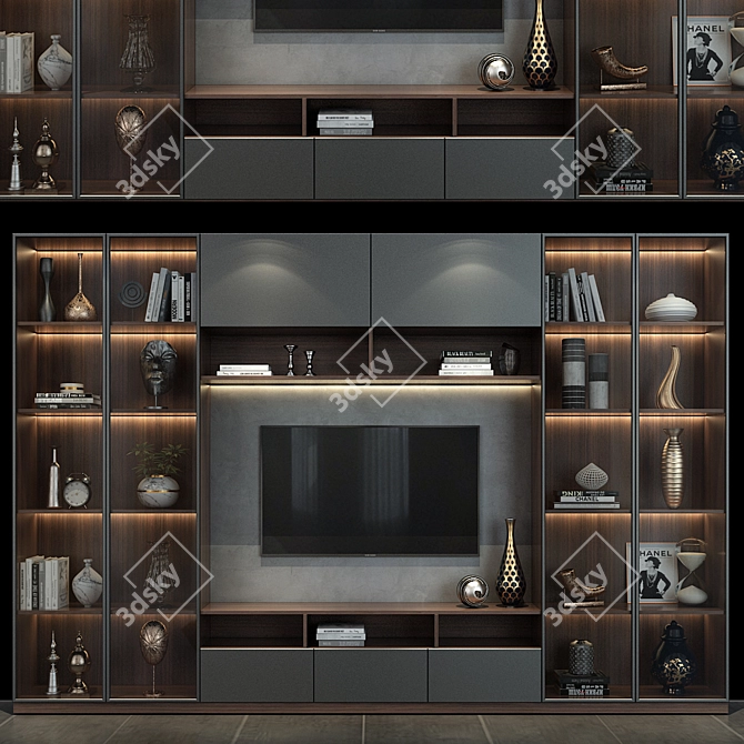 Modern TV Wall Set 261: Stylish & Functional 3D model image 1