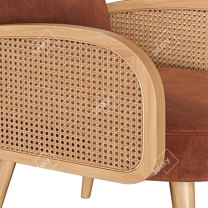 Velor and Wicker Finish Armchair 3D model image 3