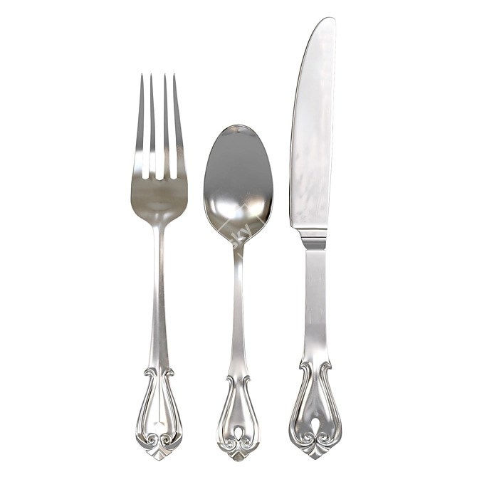 Elegant Stainless Steel Cutlery 3D model image 3