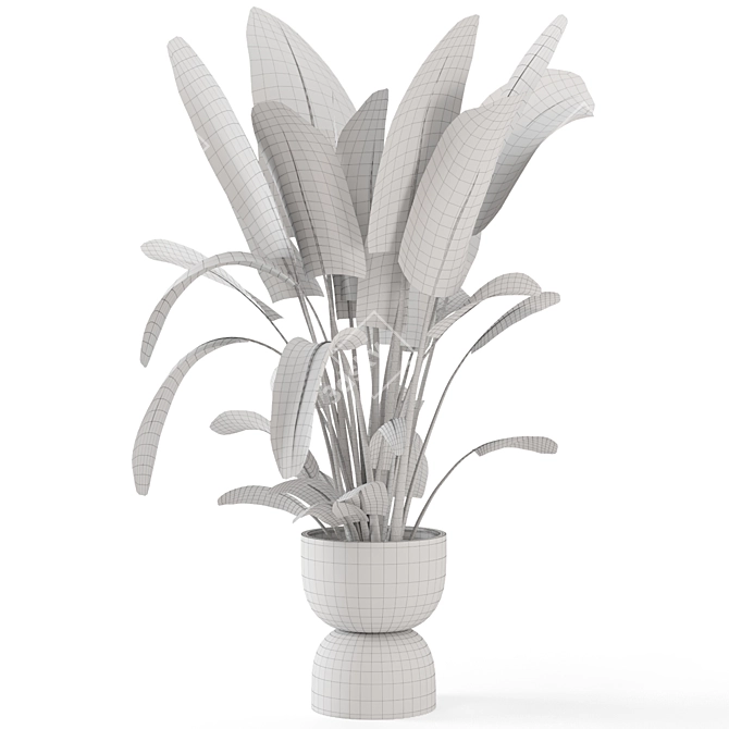 Rustic Concrete Pot Set with Indoor Plants 3D model image 7