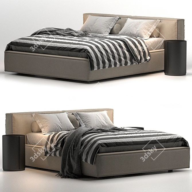 Minimalist Comfort Bed 3D model image 2