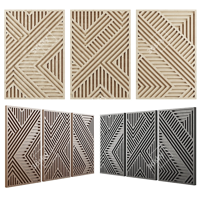 Contemporary Birch Plywood Wall Art Set 3D model image 1