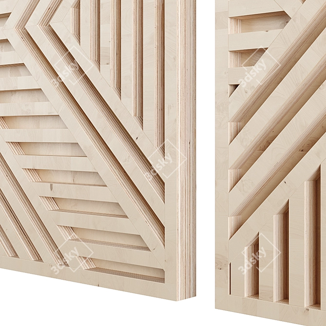 Contemporary Birch Plywood Wall Art Set 3D model image 4