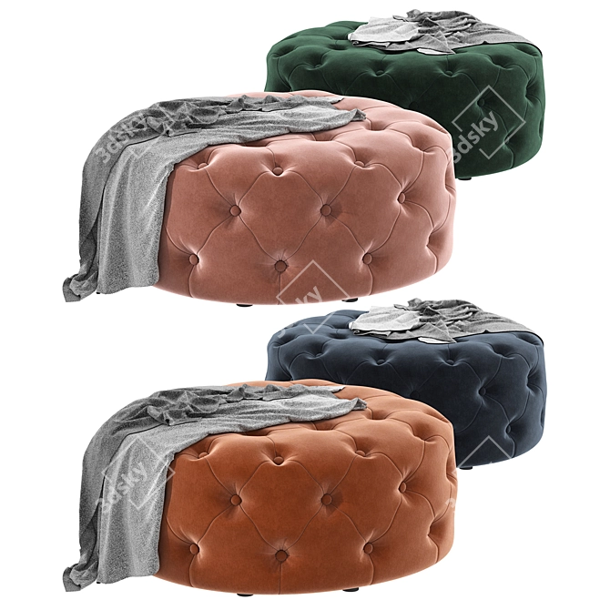 Luxurious Velvet Round Pouffe 3D model image 2