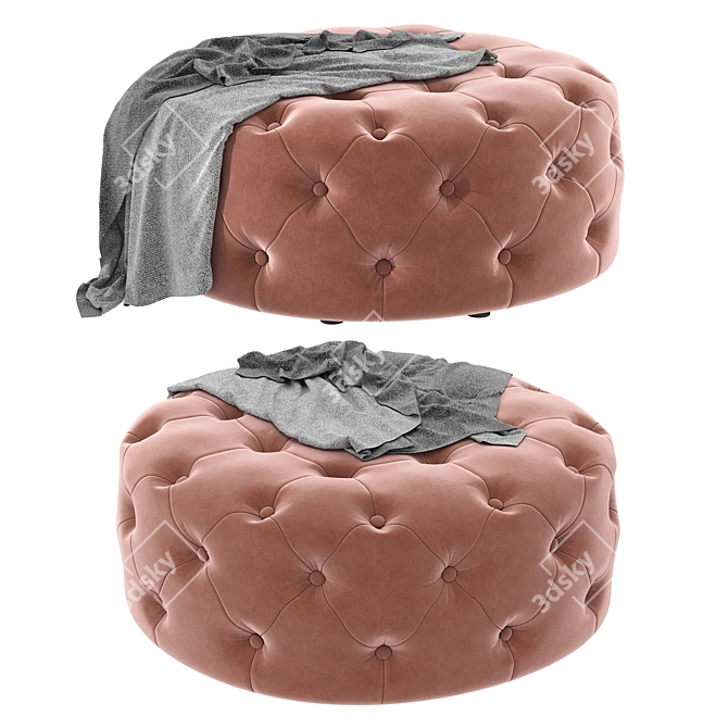 Luxurious Velvet Round Pouffe 3D model image 3