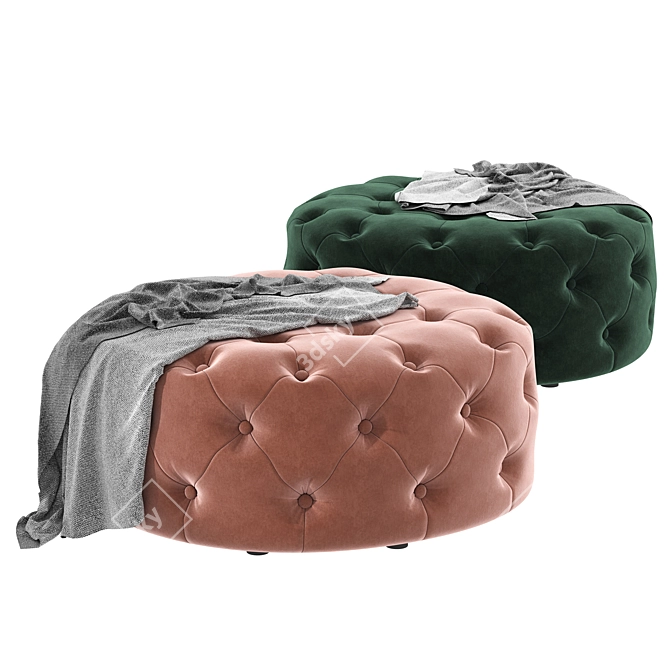 Luxurious Velvet Round Pouffe 3D model image 4