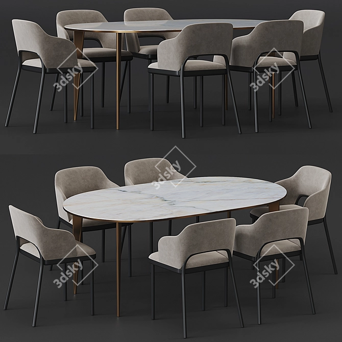 Modern Thonet 520 and Arden Dining Table 3D model image 1